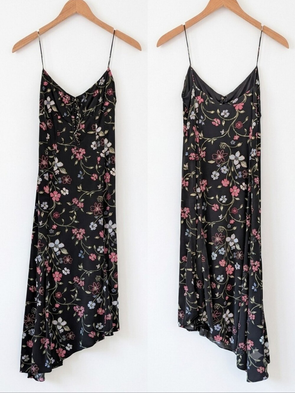Vintage Y2K Papell Boutique Evening Asymmetrical Slip Dress Floral Beaded Size 8